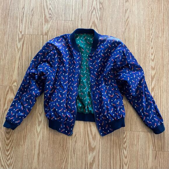 Vera Bradley Vintage Reversible Blue Green Golf Bomber Jacket Womens Large - Picture 3 of 16